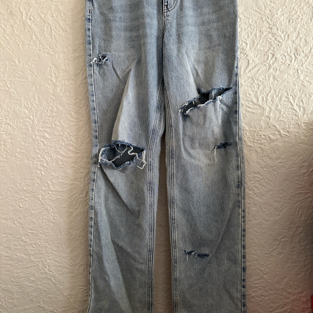 Playboy by PacSun Pink Bunny Logo Booty Rip 90s Light Wash Jeans 26 High Rise - Picture 6 of 9